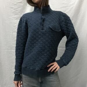 faherty navy blue quilted quarter zip snap pullover sweatshirt